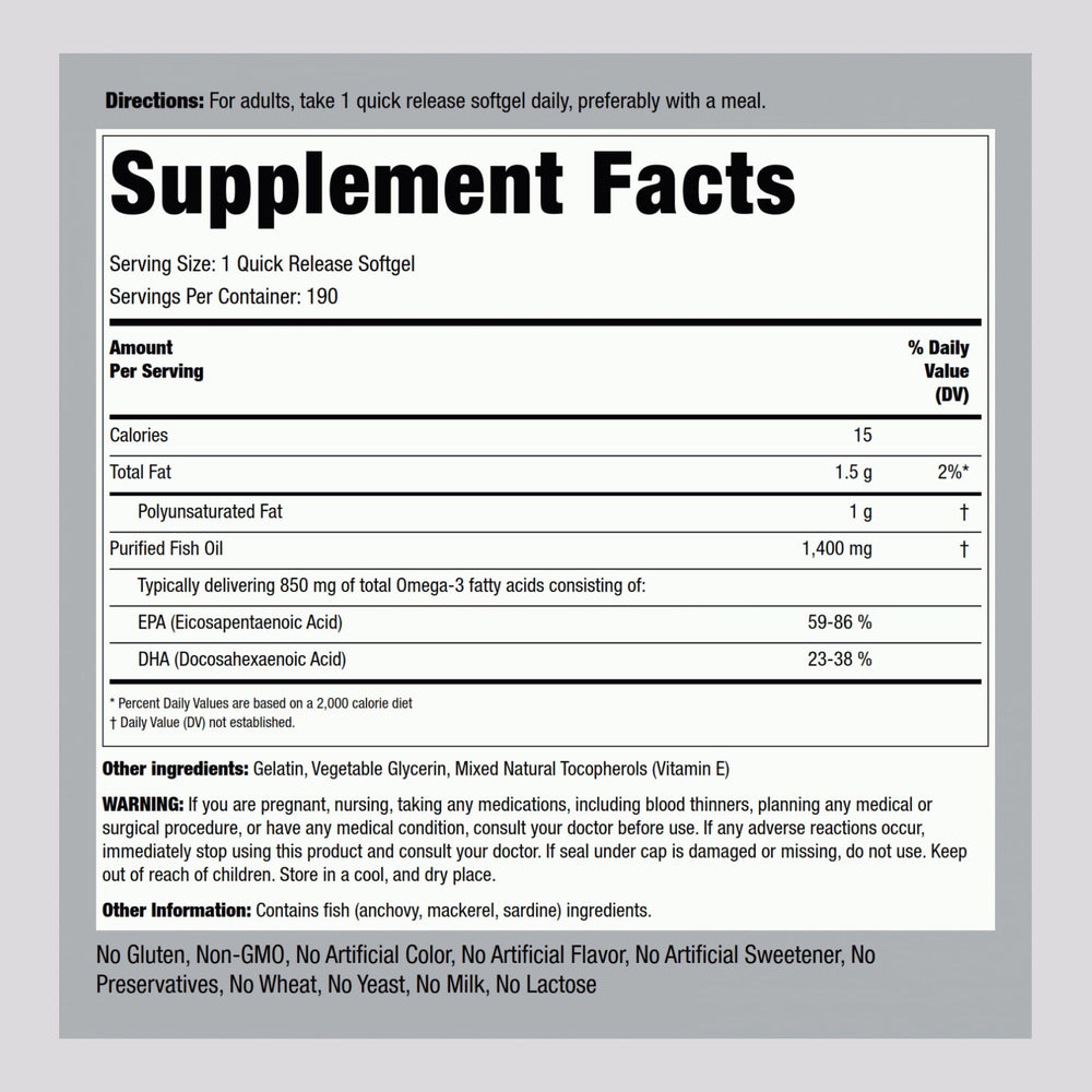 Piping Rock Omega-3 softgels close-up, easy-to-swallow capsules.
