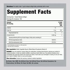 Piping Rock Omega-3 softgels close-up, easy-to-swallow capsules.