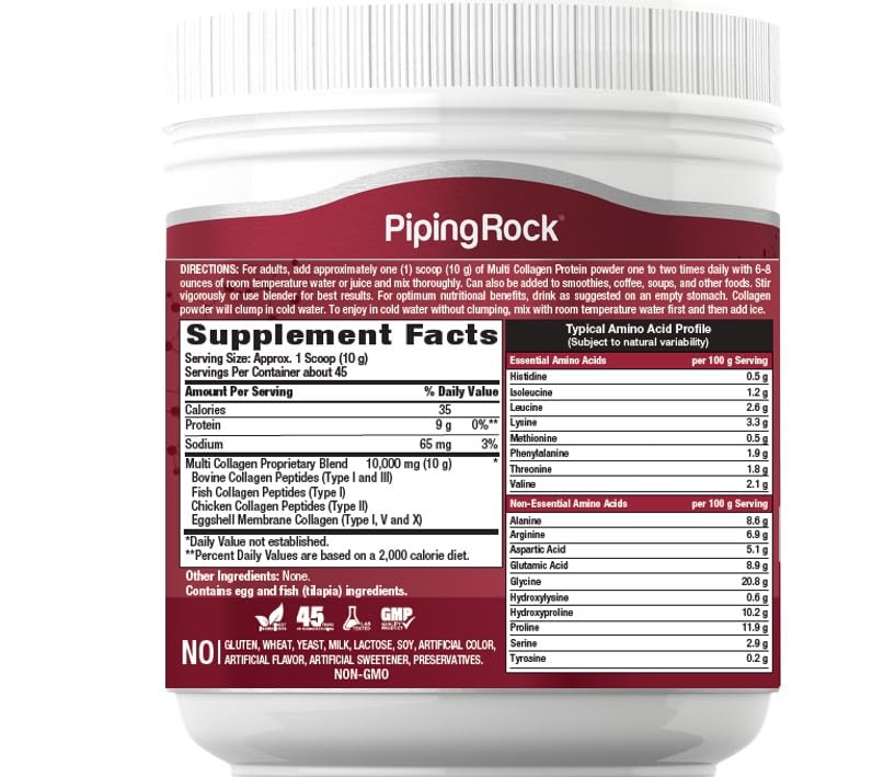 Piping Rock five collagen types label close-up showing versatility