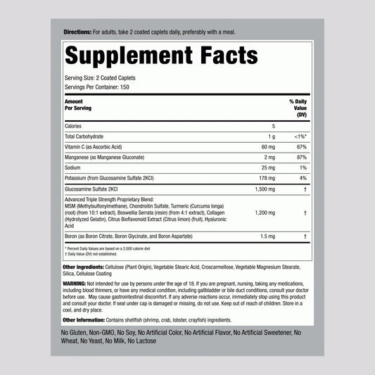 Piping Rock glucosamine chondroitin msm turmeric capsules closeup for easy daily dosing.