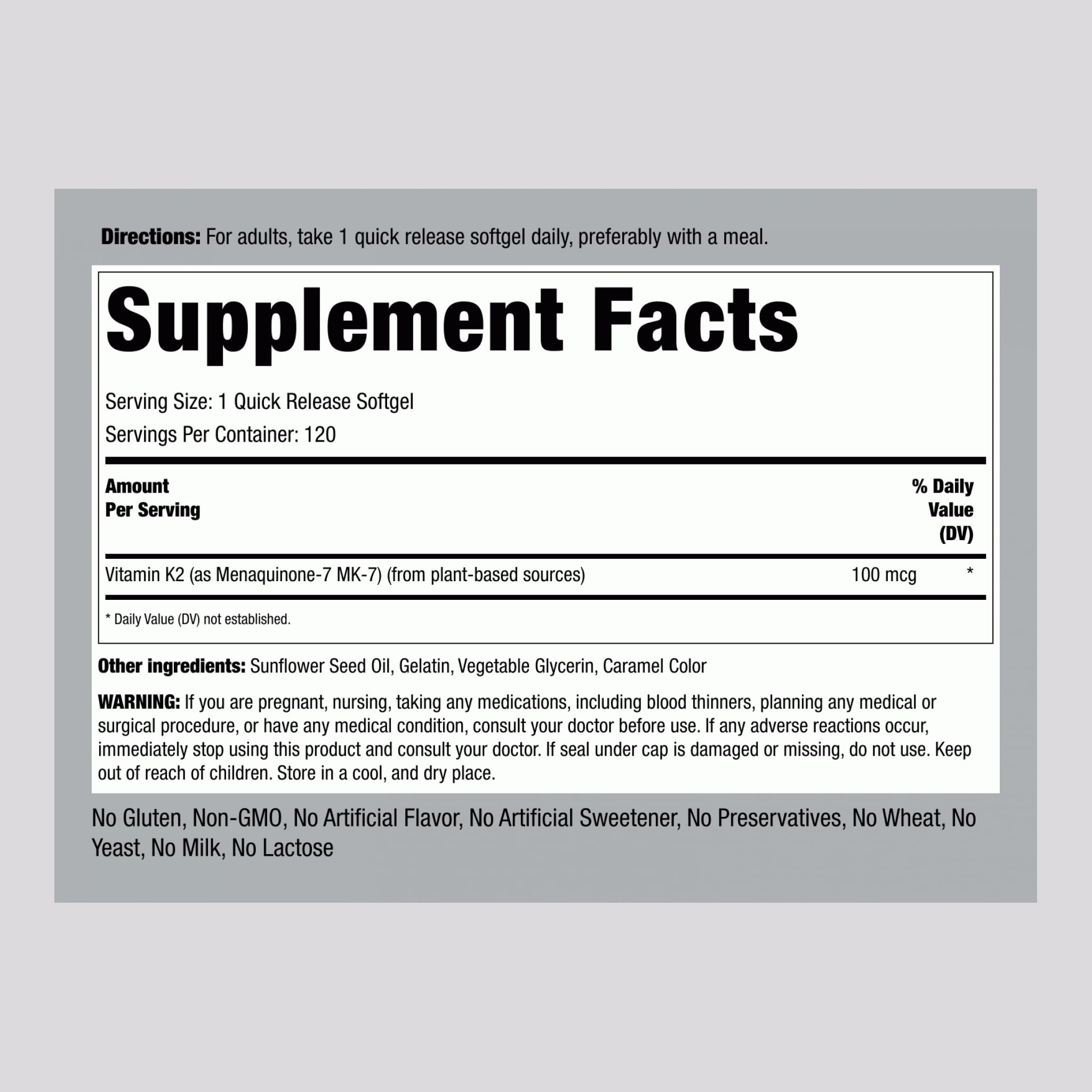 Piping Rock K2 MK7 softgels with quick-release design for faster absorption.