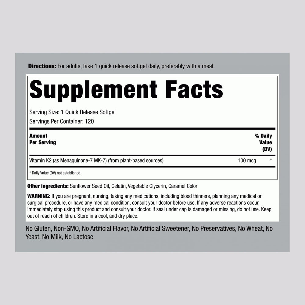 Piping Rock K2 MK7 softgels with quick-release design for faster absorption.