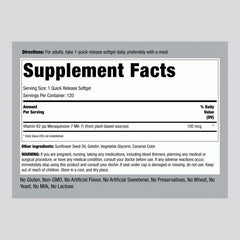 Piping Rock K2 MK7 softgels with quick-release design for faster absorption.