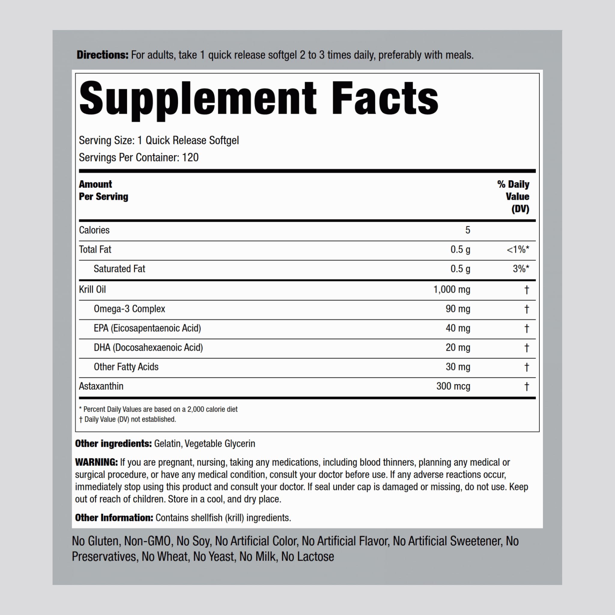 Piping Rock Krill Oil softgels close-up, easy to swallow