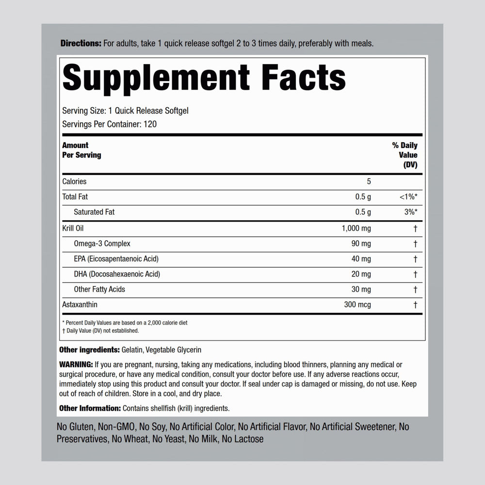 Piping Rock Krill Oil softgels close-up, easy to swallow