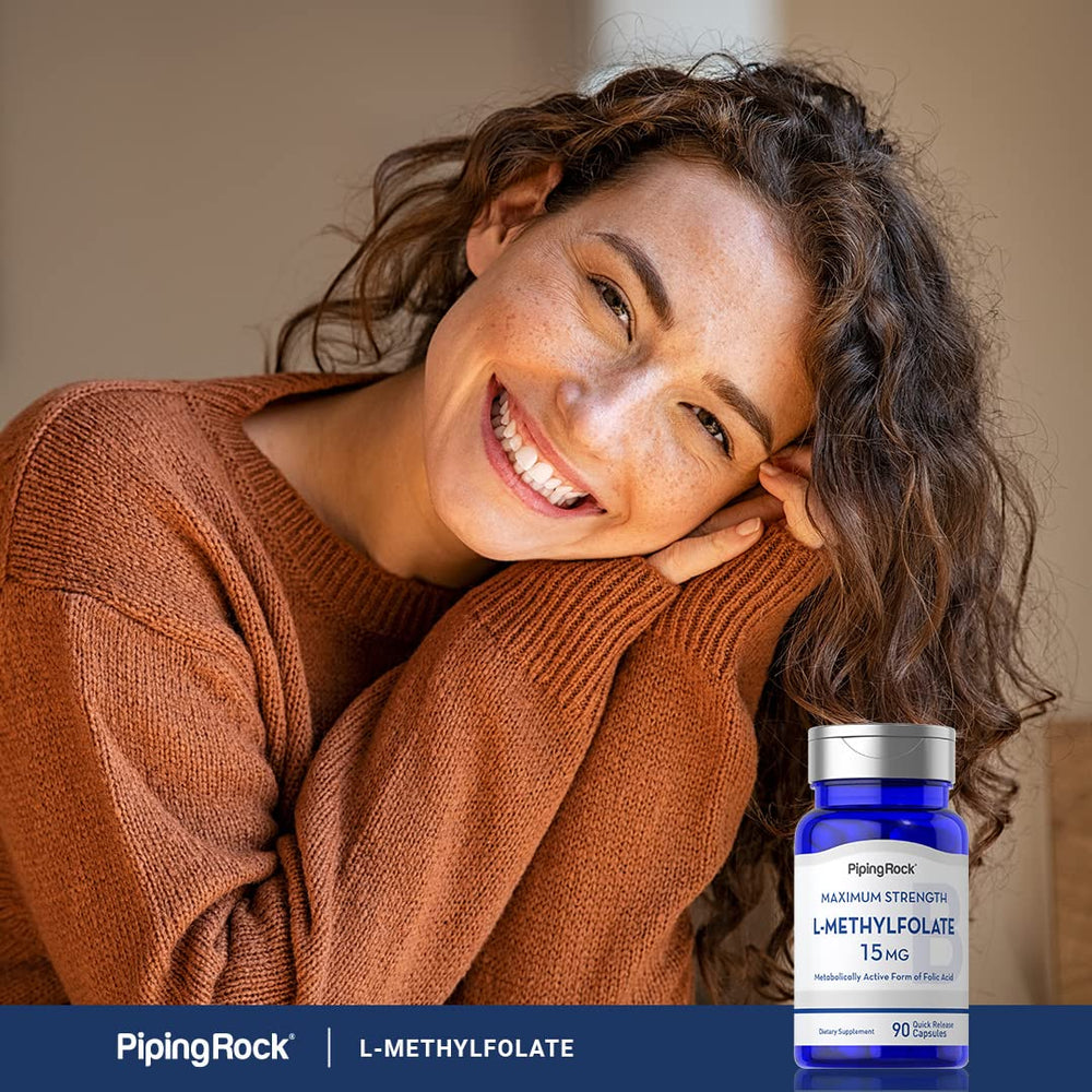Piping Rock L-Methylfolate 15 mg close-up of dosage instructions for consistency.