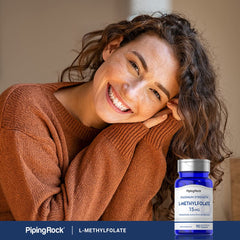 Piping Rock L-Methylfolate 15 mg close-up of dosage instructions for consistency.