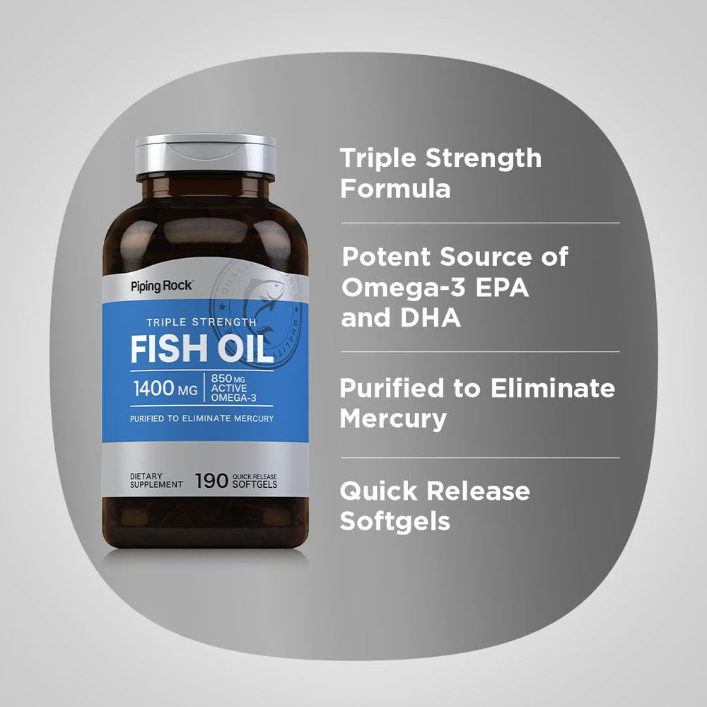 Piping Rock lab-tested quality label on omega-3 product.