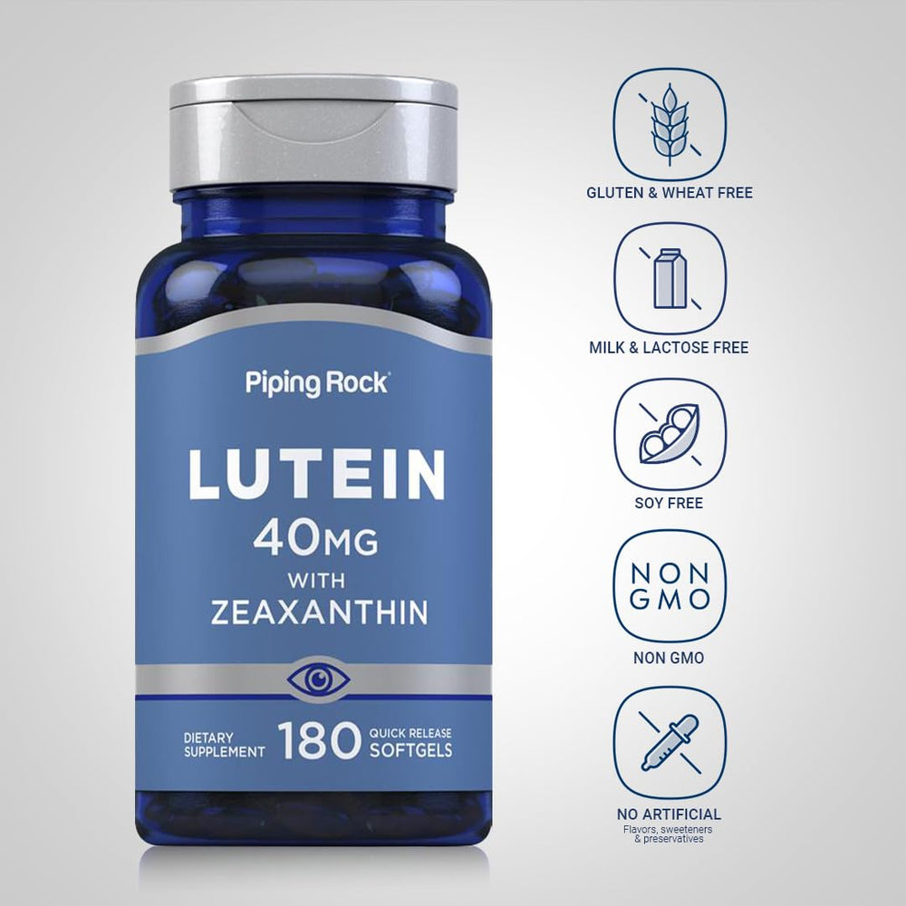 Piping Rock Lutein Zeaxanthin marigold extract image highlights natural sourcing for daily eye care.