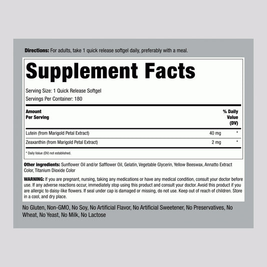 Piping Rock Lutein Zeaxanthin softgels close-up highlights quick-release delivery.