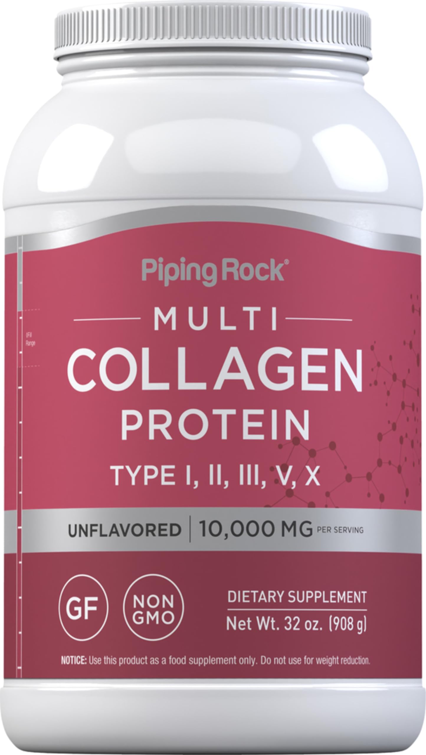 Piping Rock multi collagen powder bottle for daily supplementation.