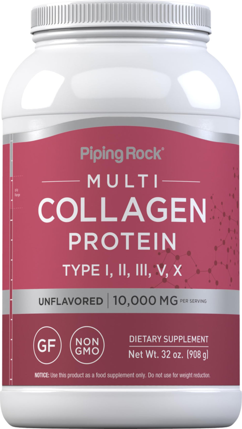 Piping Rock multi collagen powder bottle for daily supplementation.