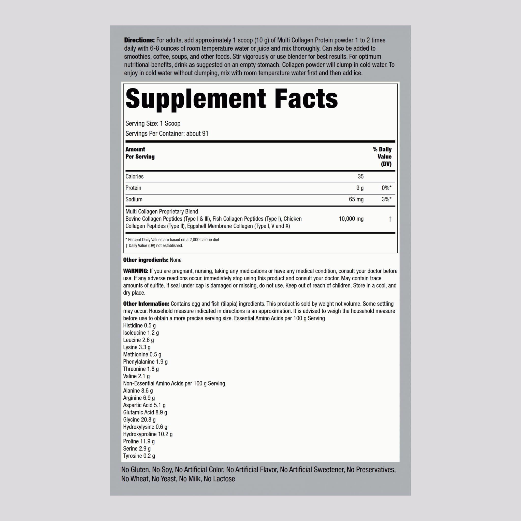 Piping Rock collagen powder scoop measuring a daily serving.