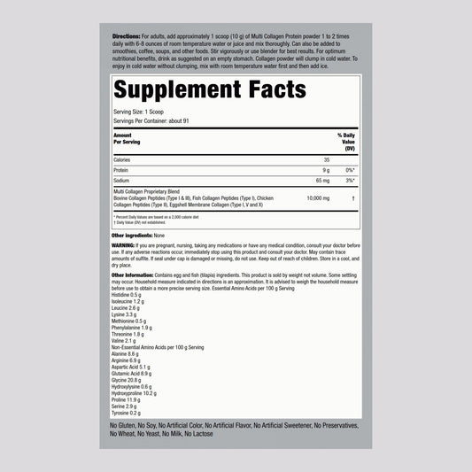 Piping Rock collagen powder scoop measuring a daily serving.