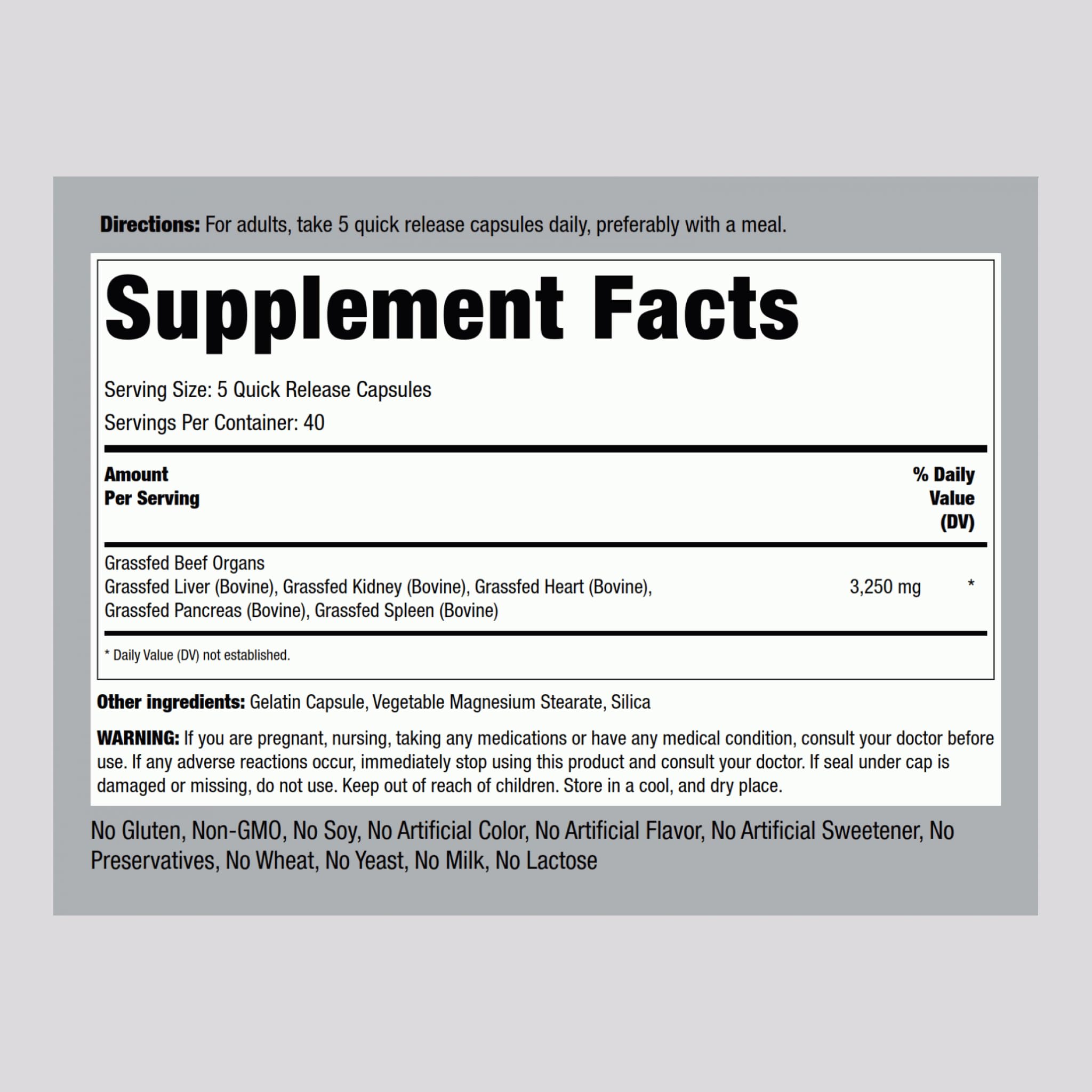 Piping Rock organ capsules lined up for on-the-go balanced nutrition.