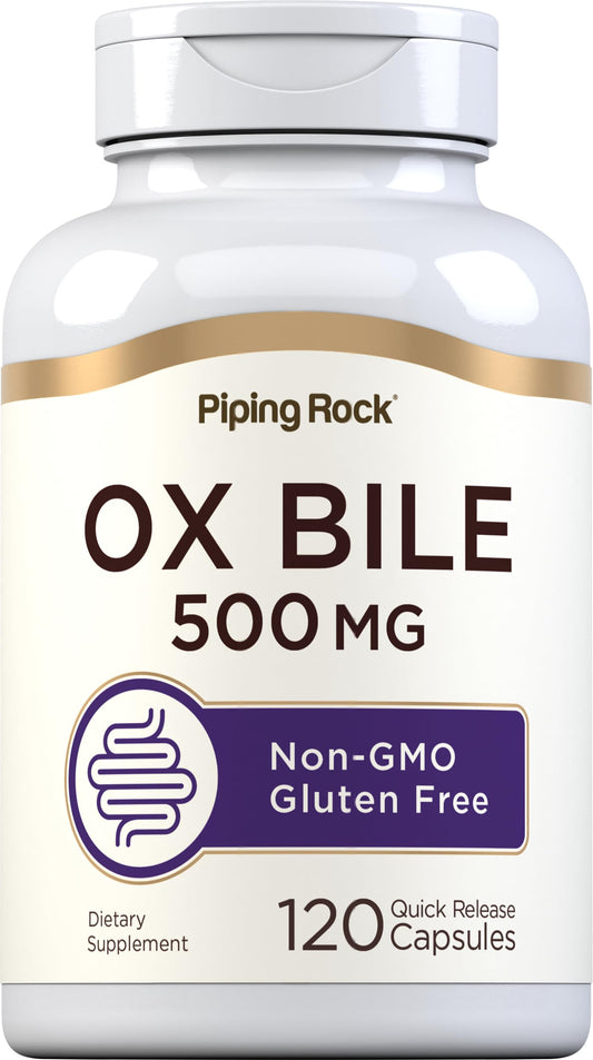 Piping Rock Ox Bile 500mg bottle front view for daily digestive support