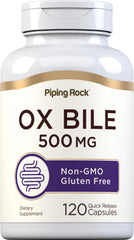Piping Rock Ox Bile 500mg bottle front view for daily digestive support