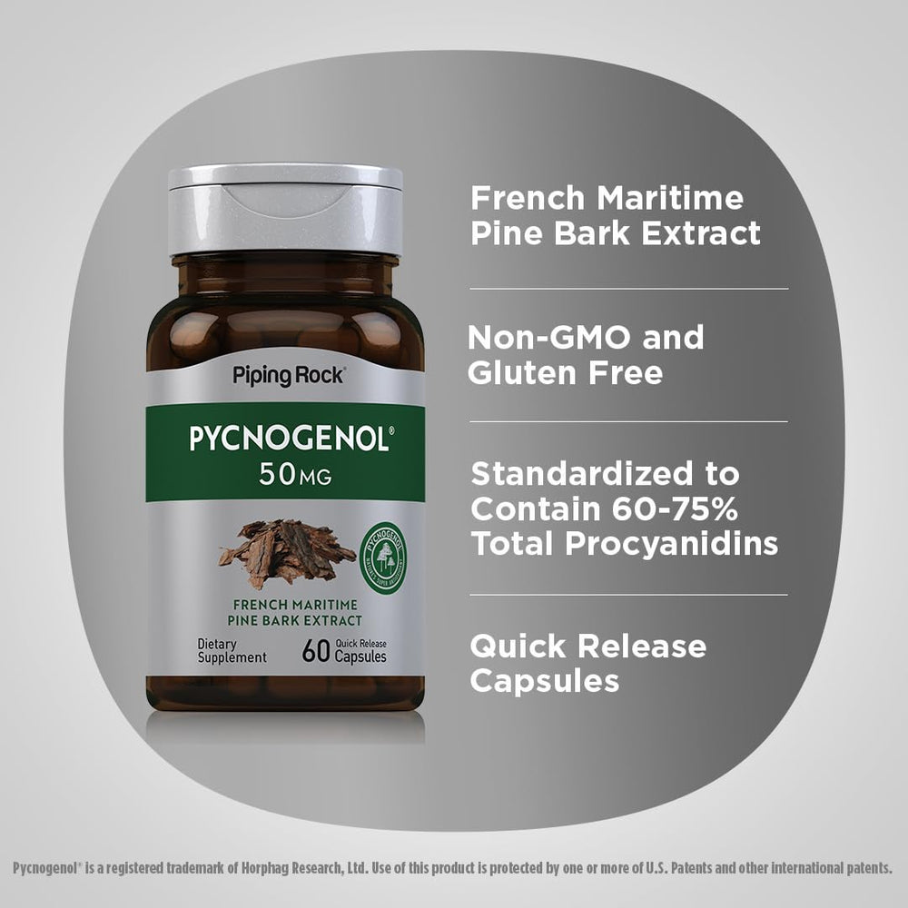 Ingredients list highlighting pine bark extract for daily wellness.