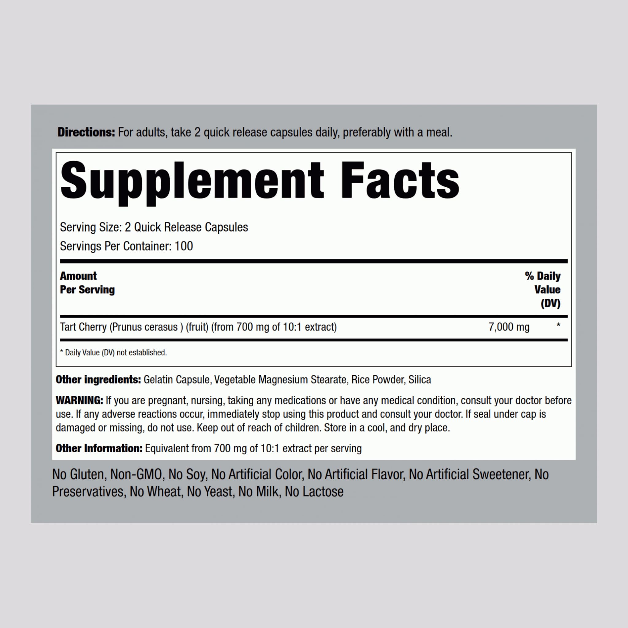 Piping Rock Tart Cherry Extract Capsules quick-release cap for fast dosing.