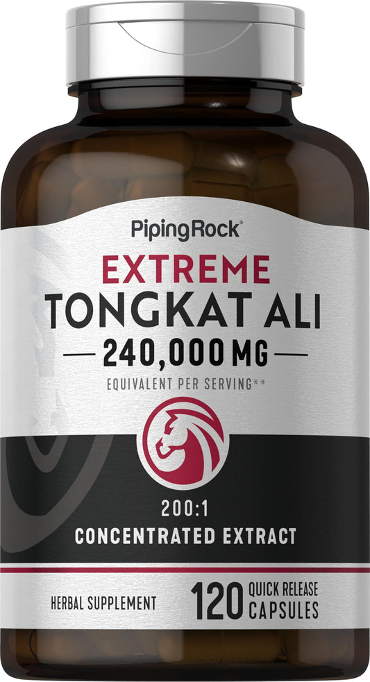 Piping Rock Tongkat Ali bottle front displaying 120 capsules for daily vitality