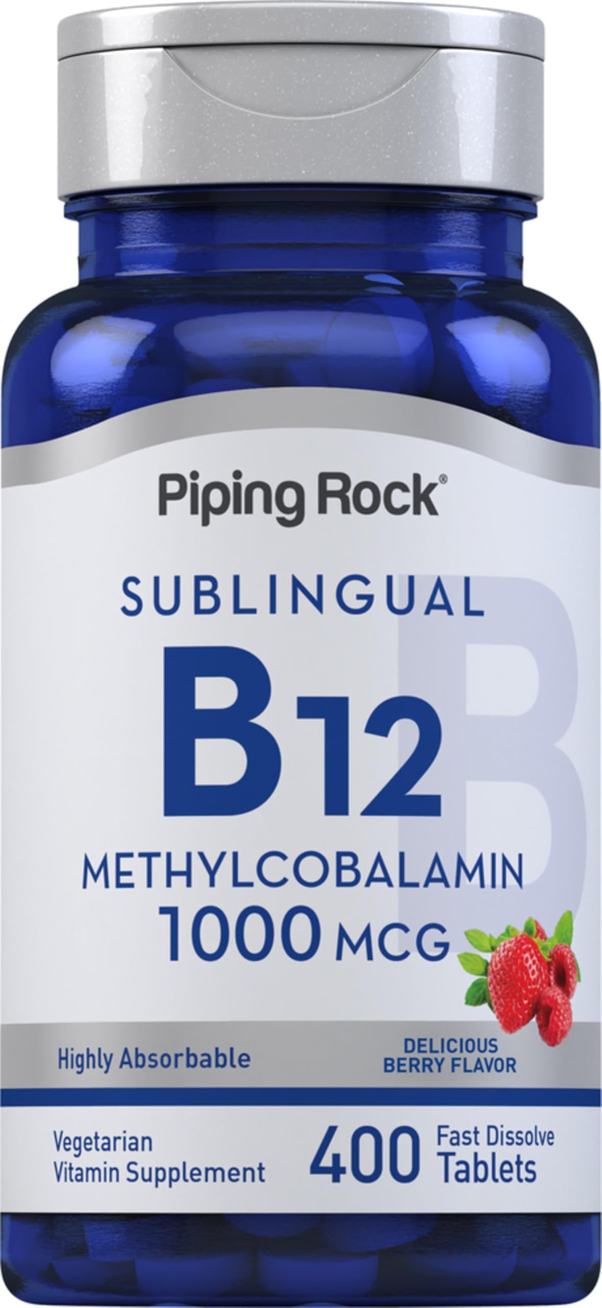 Piping Rock Vitamin B12 Sublingual Tablets in berry flavor for daily use.