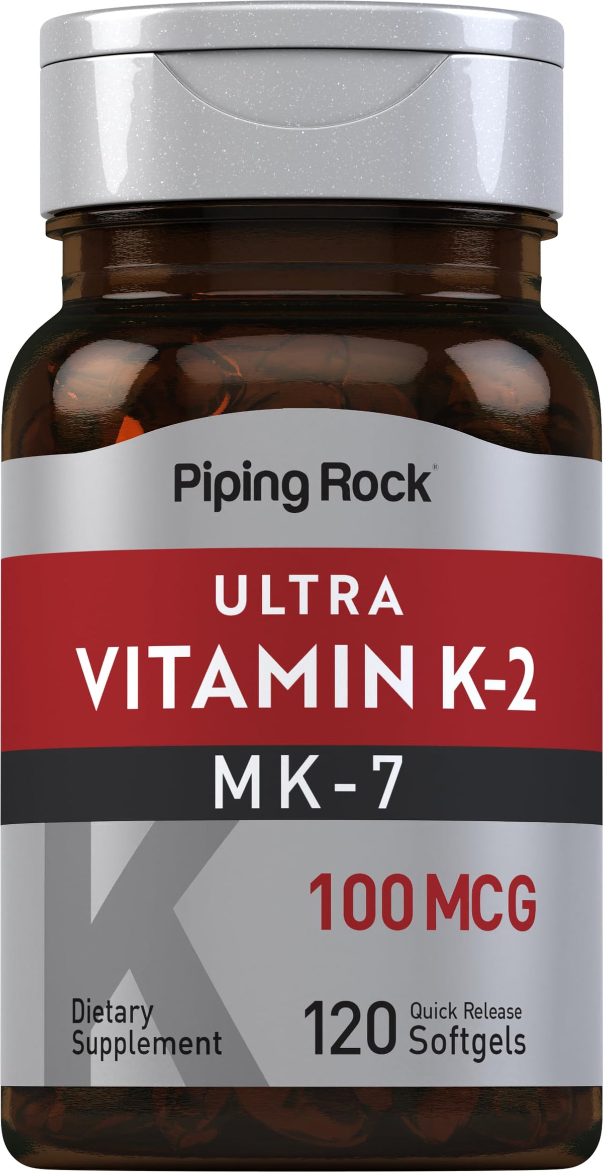 Piping Rock Vitamin K2 MK7 100 mcg bottle for daily wellness routines.