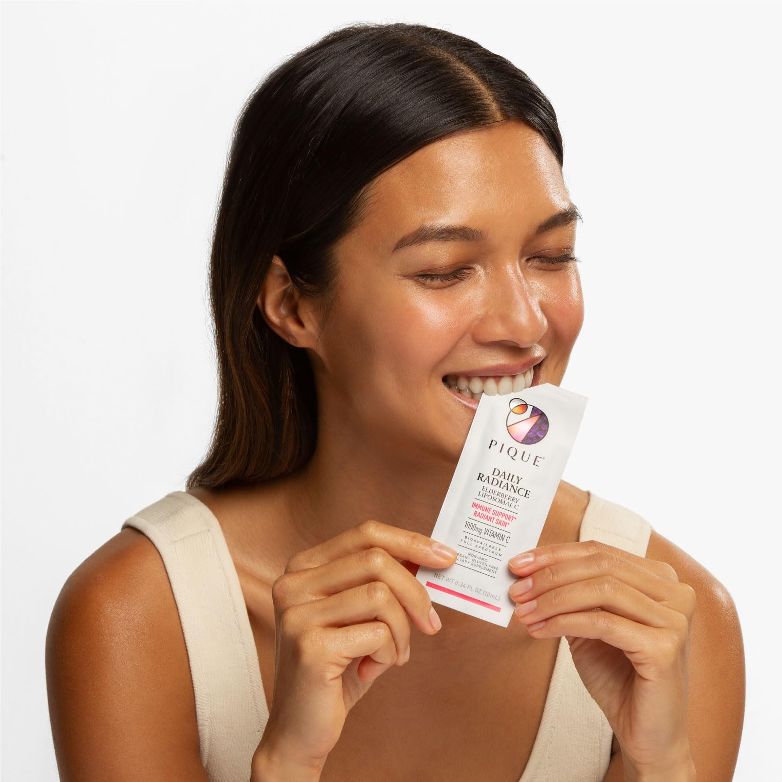 PIQUE Daily Radiance morning routine shot suggesting easy daily intake