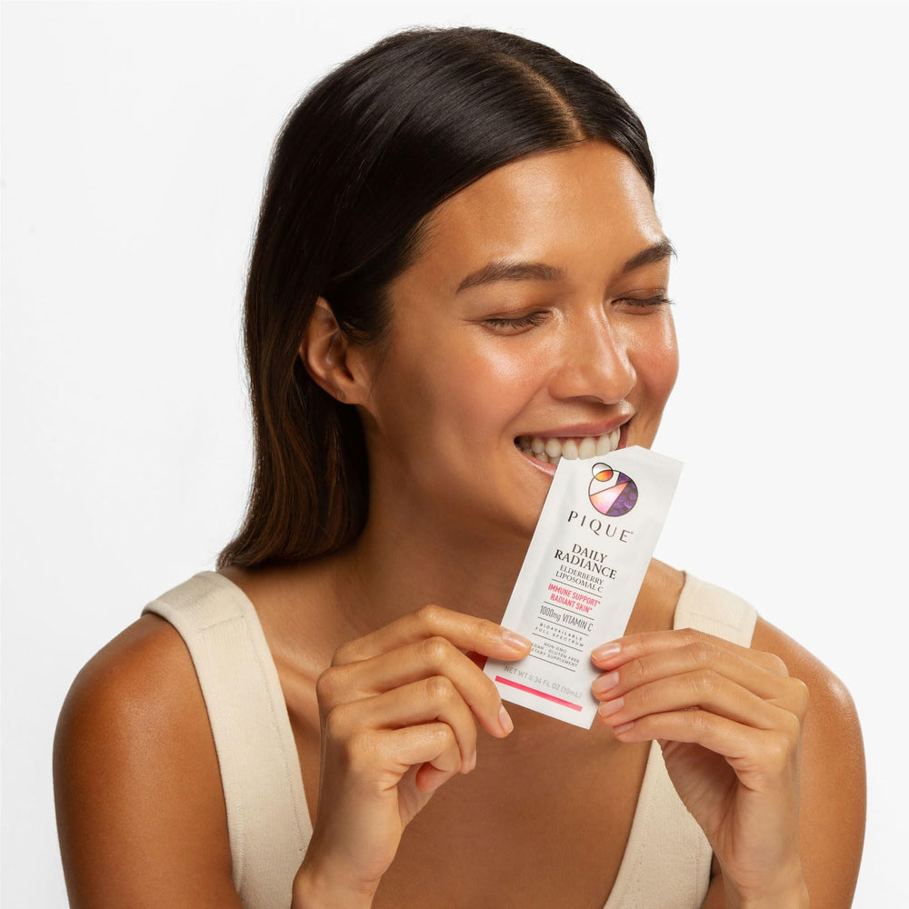 PIQUE Daily Radiance morning routine shot suggesting easy daily intake