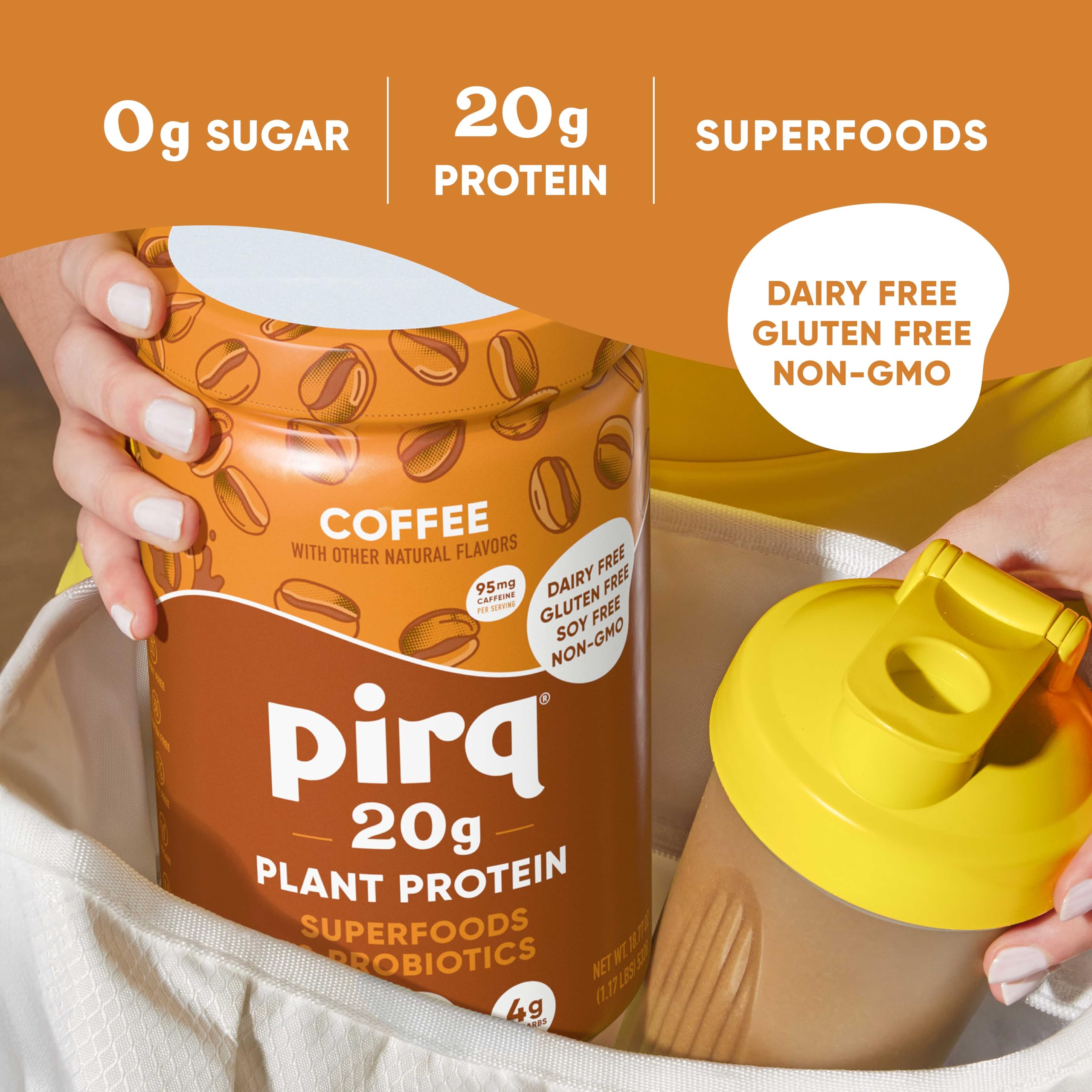 Pirq 2B CFU probiotics blend highlights digestive support.