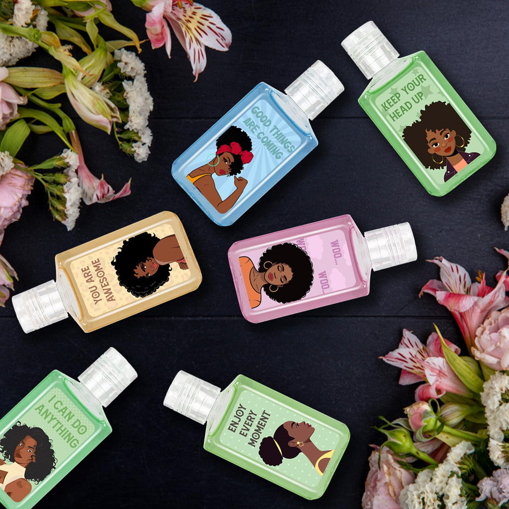 Piuaeue Black Girl mini sanitizer design 03 – inspiring quote during use