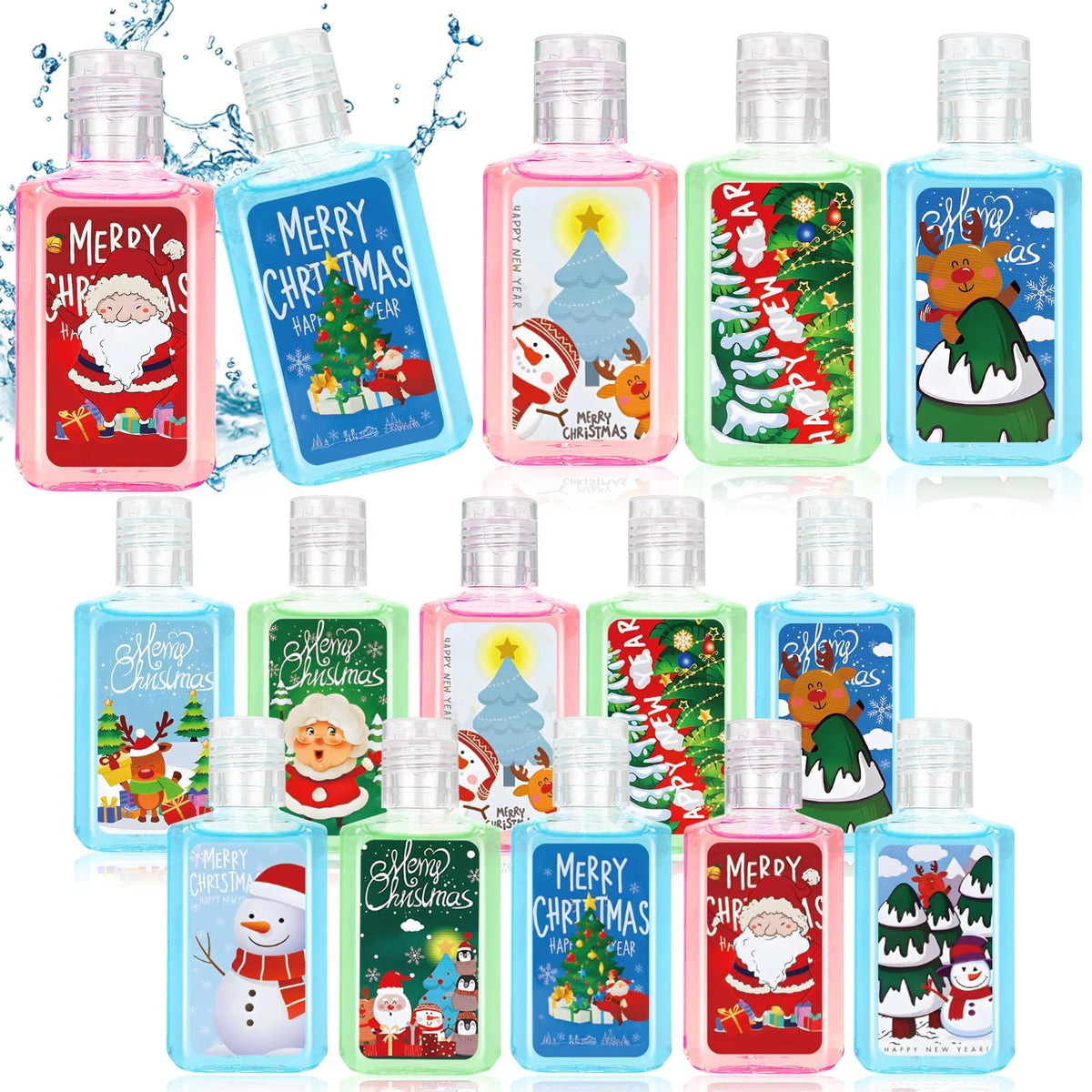 Piuaeue Christmas hand sanitizer set with 50 festive bottles for on-the-go cleaning.