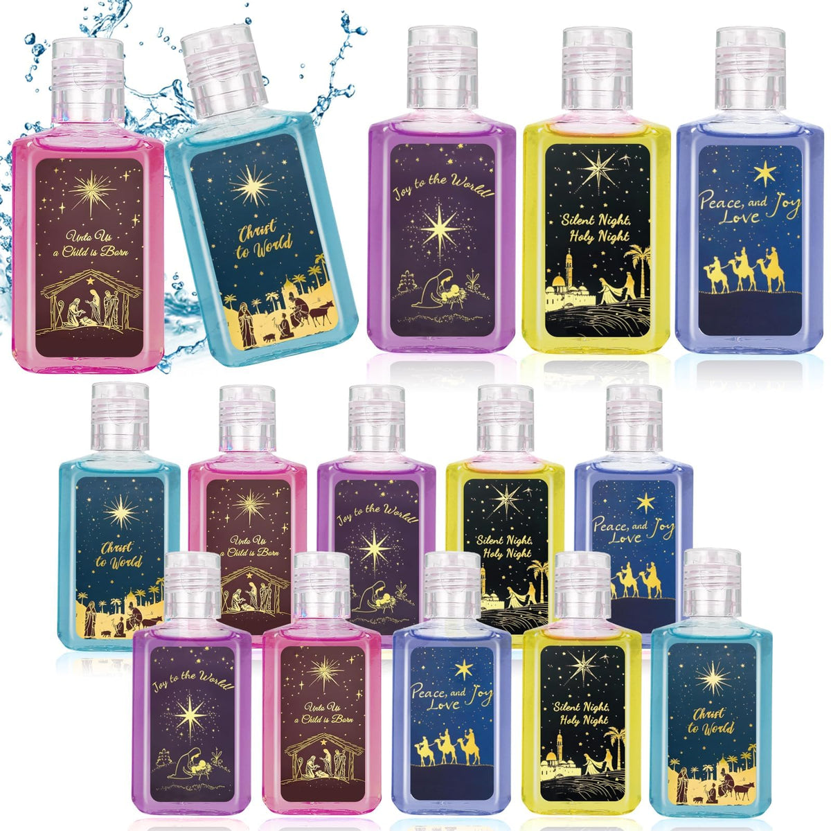 Piuaeue Christmas hand sanitizer set with festive bottle designs, ideal for gifting.