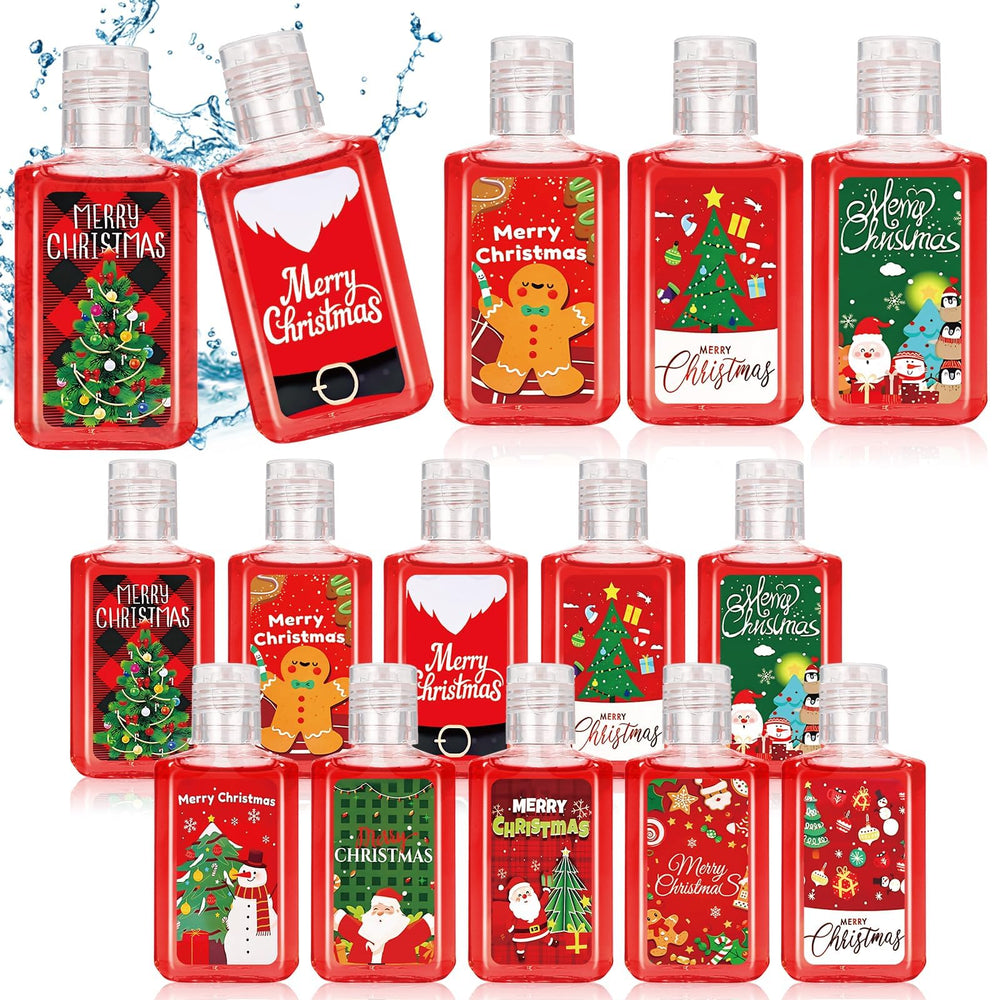 Piuaeue Christmas mini hand sanitizers with assorted patterns for festive gifting.