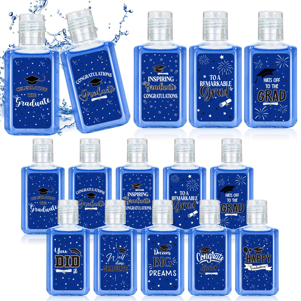 Piuaeue graduation mini hand sanitizer blue design useful as a guest party favor