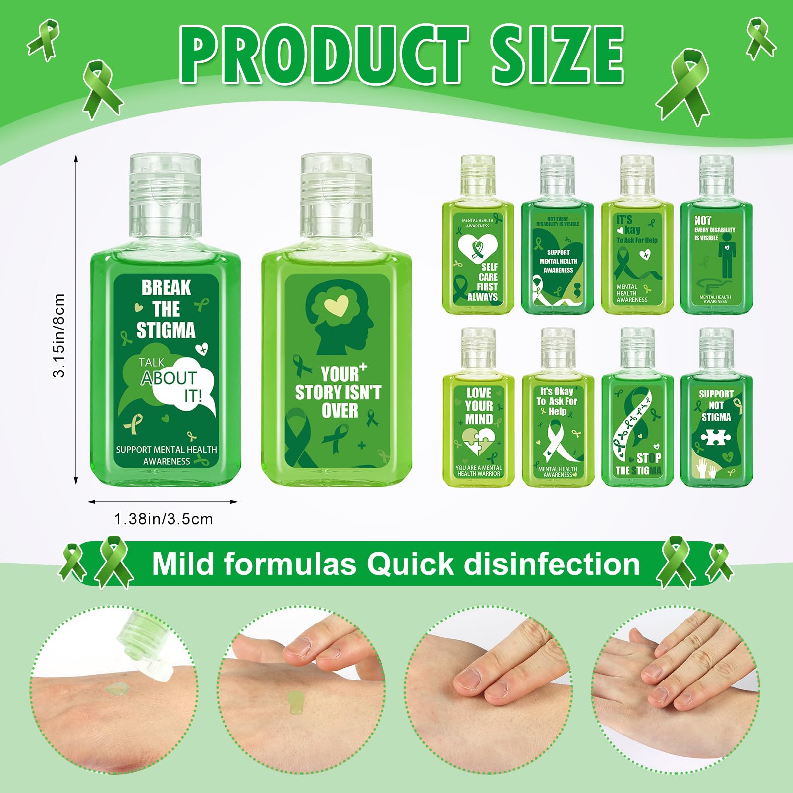 Piuaeue green ribbon awareness gift pack supports mental health outreach at events.