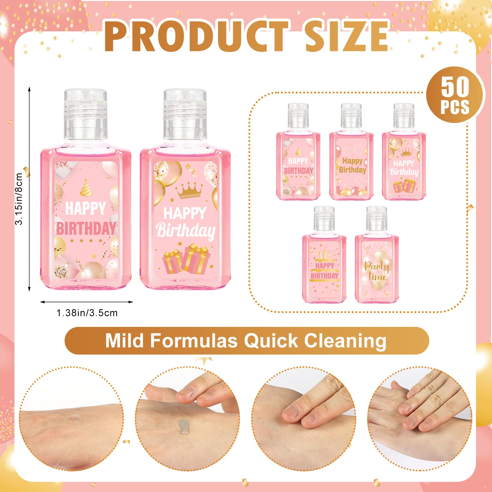 Piuaeue Happy Birthday sanitizer featuring pastry motif for festive gatherings