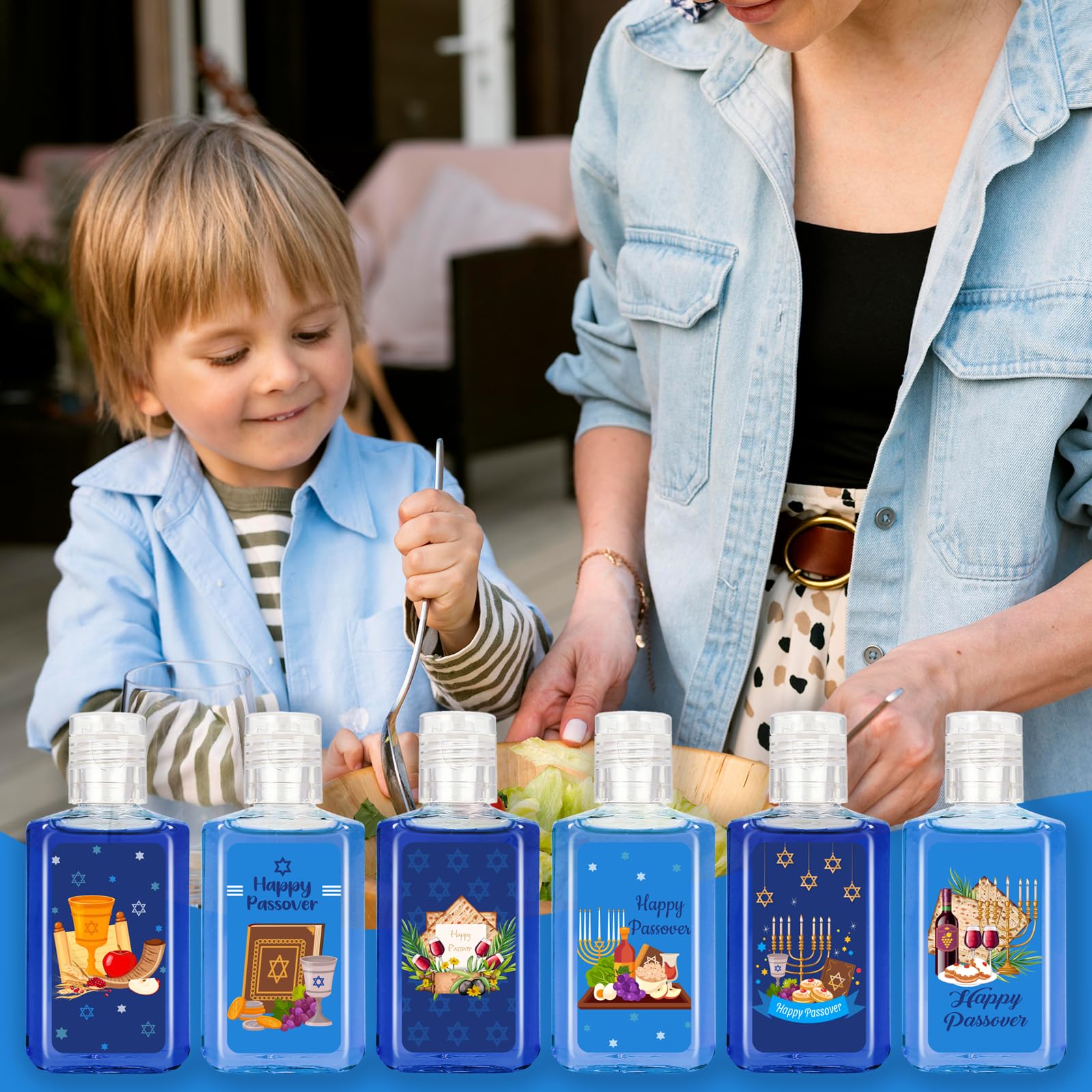 Ideal for Passover kitchen and bathroom displays with tasteful blue tones.