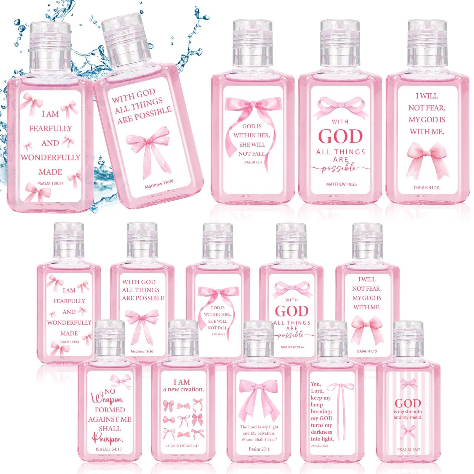Piuaeue pink bow bible hand sanitizer, compact and travel-friendly for on-the-go cleansing.