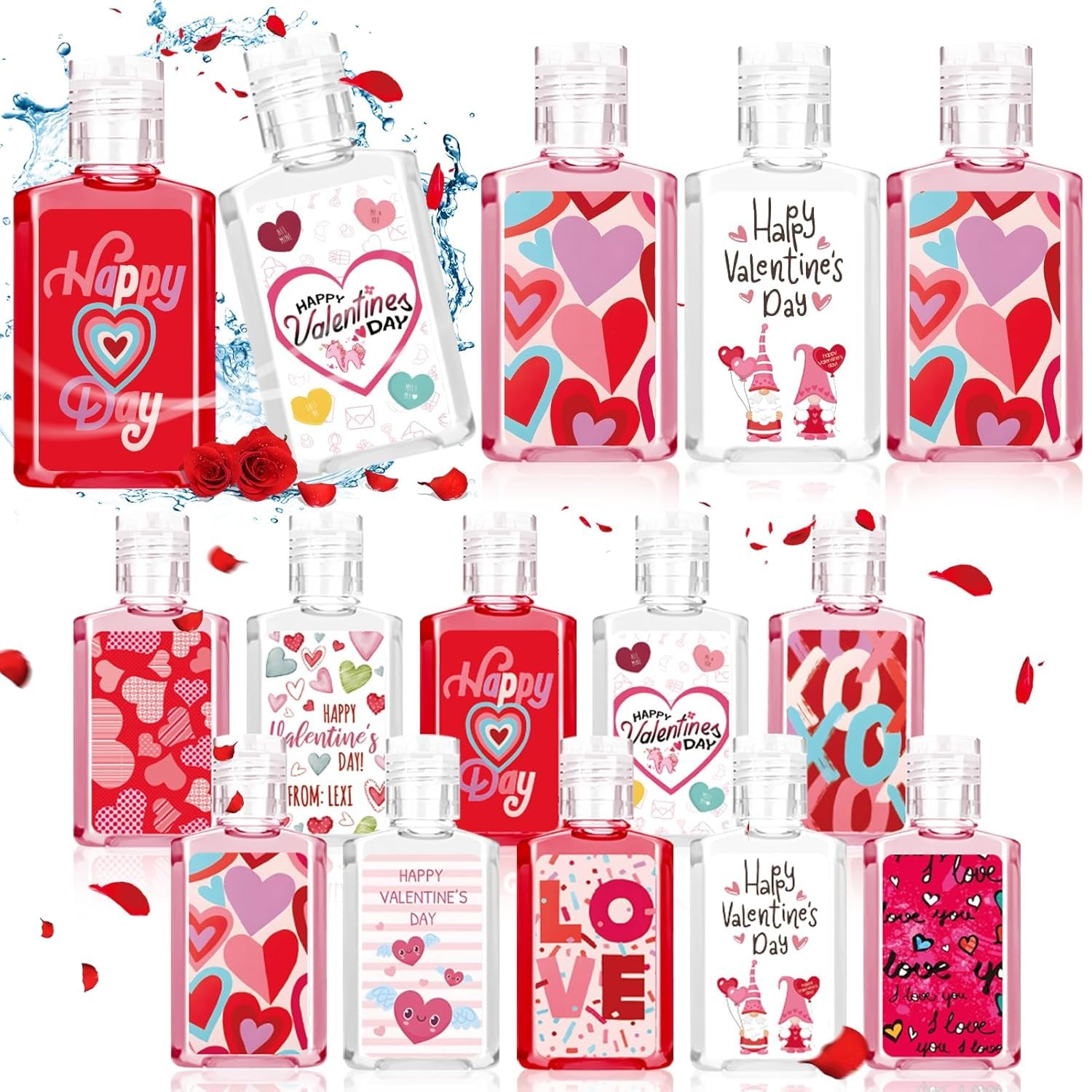 Piuaeue Valentines mini hand sanitizer bottle pour for on-the-go cleaning.