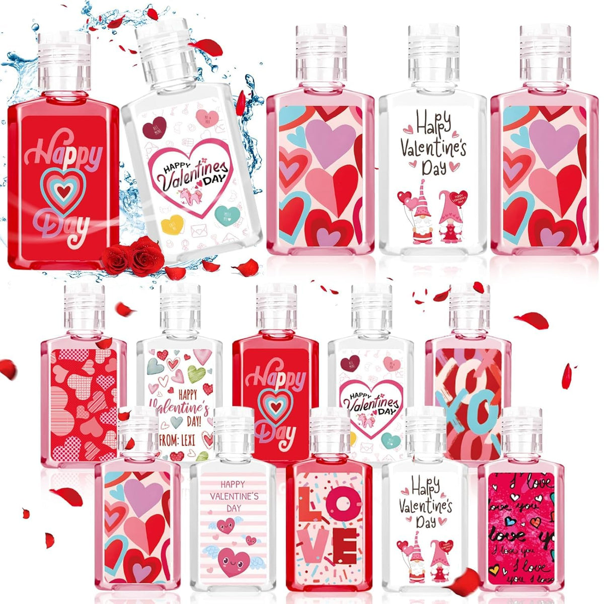 Piuaeue Valentines mini hand sanitizer bottle pour for on-the-go cleaning.