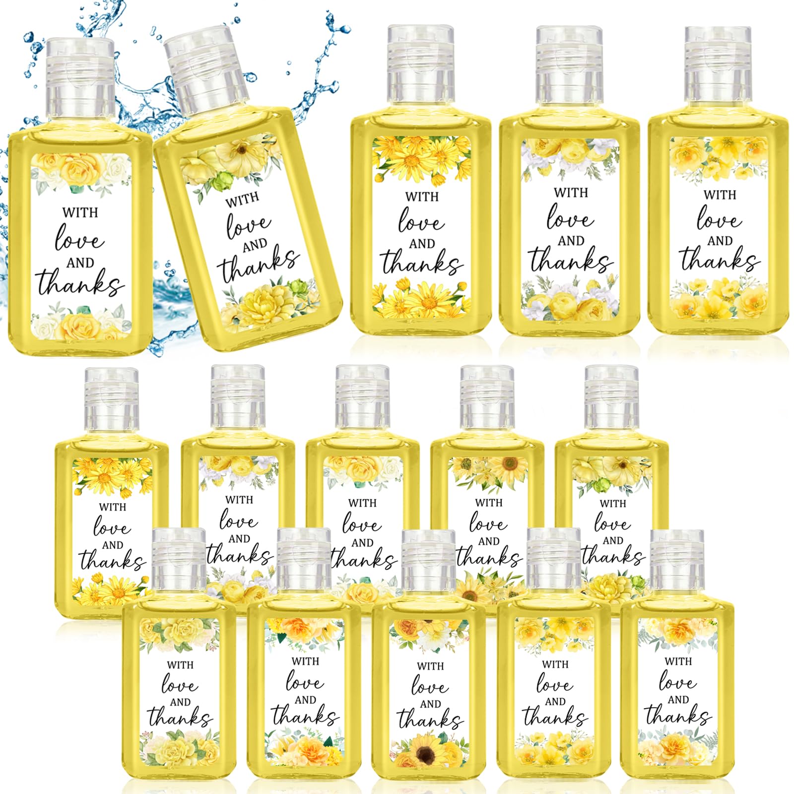 Piuaeue wedding flower mini hand sanitizer with 50-pack display for stylish guest favors.