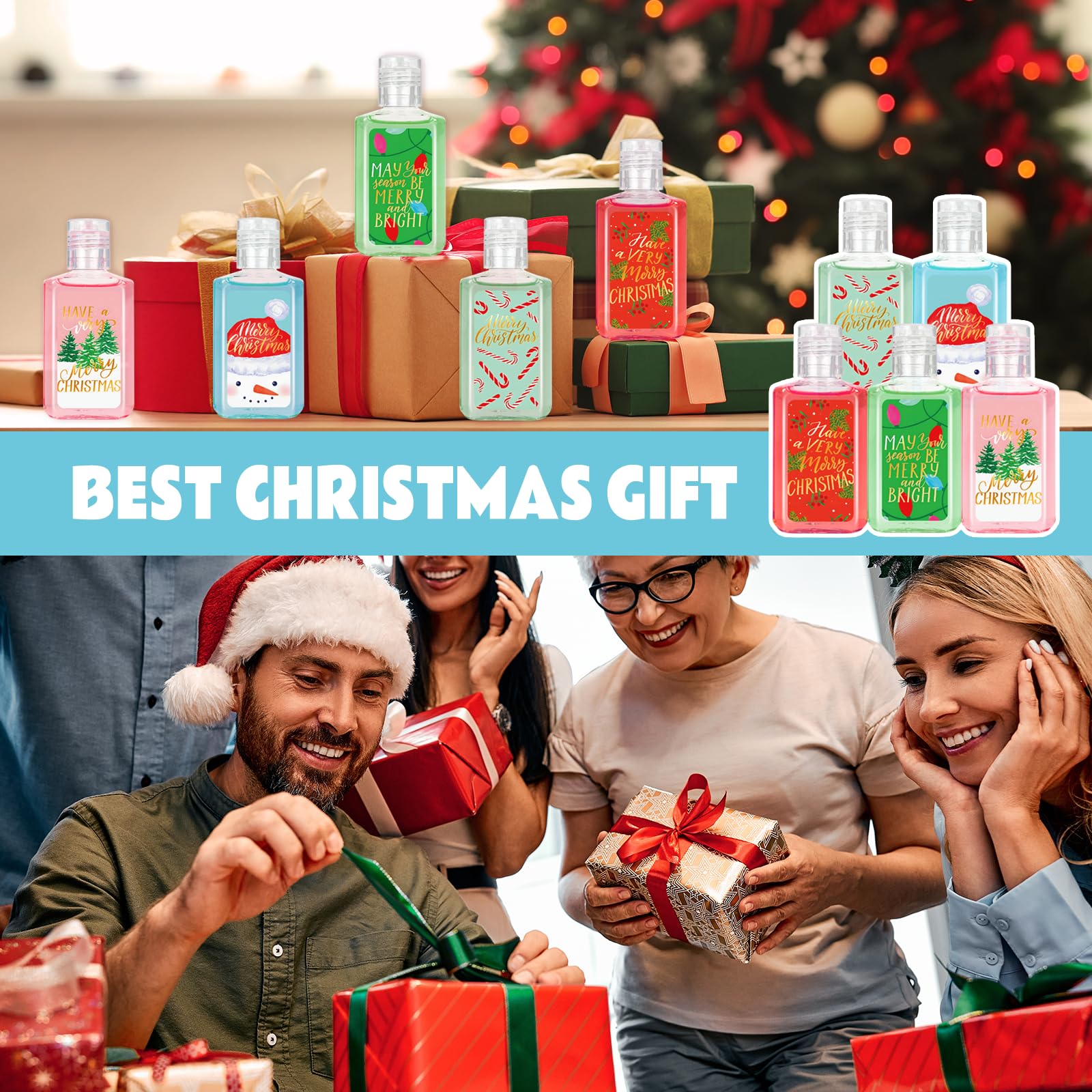 Piuaeue festive hand sanitizers ideal for Xmas party favors.