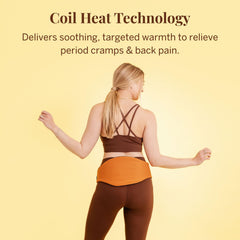 Pixie Cup heating pad applied to the back for lower back warmth.