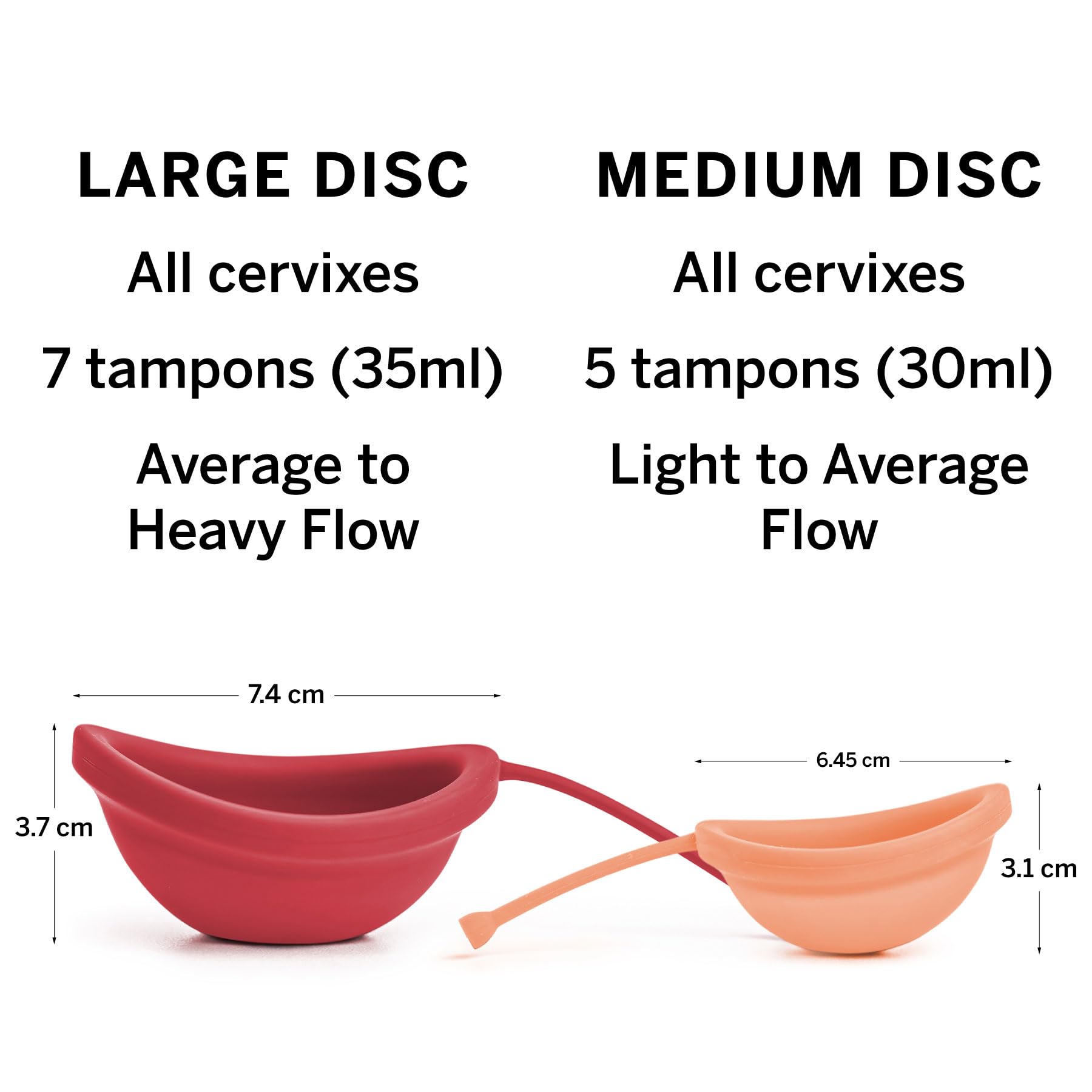 Pixie Cup large disc capacity holds seven tampons worth.