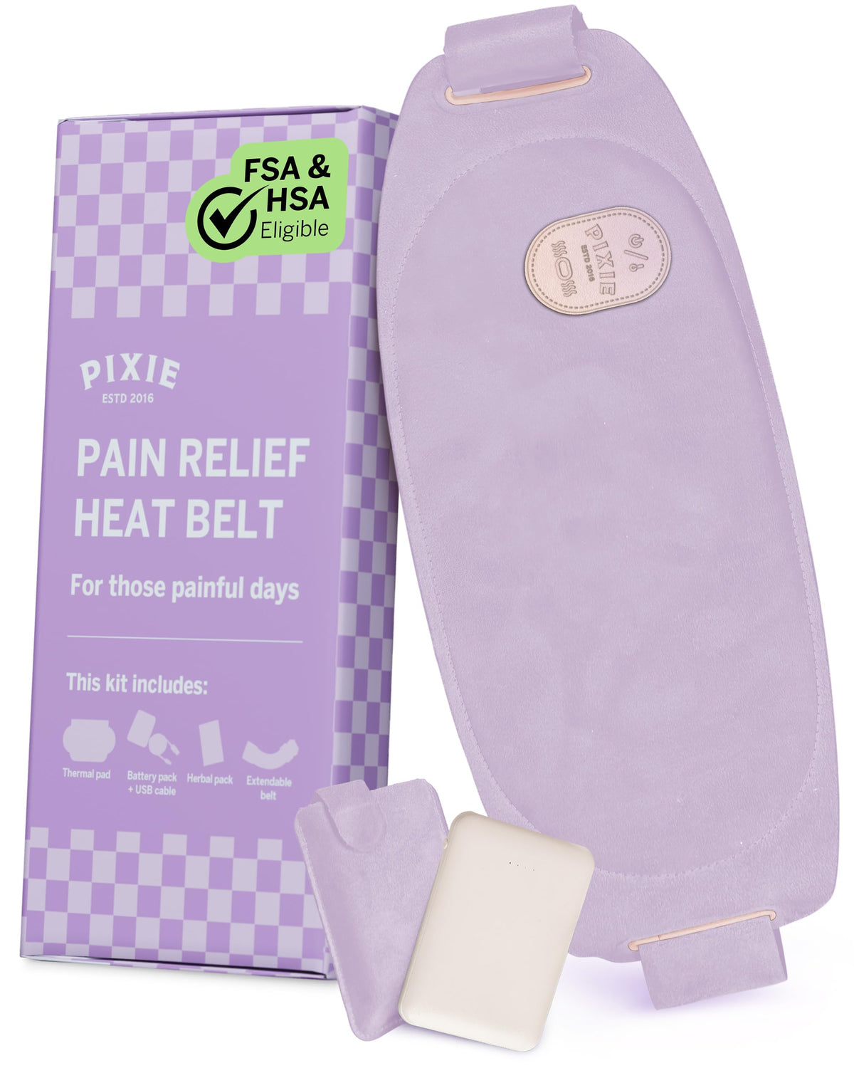 Pixie Cup period heating pad worn discreetly under clothing with steady warmth.