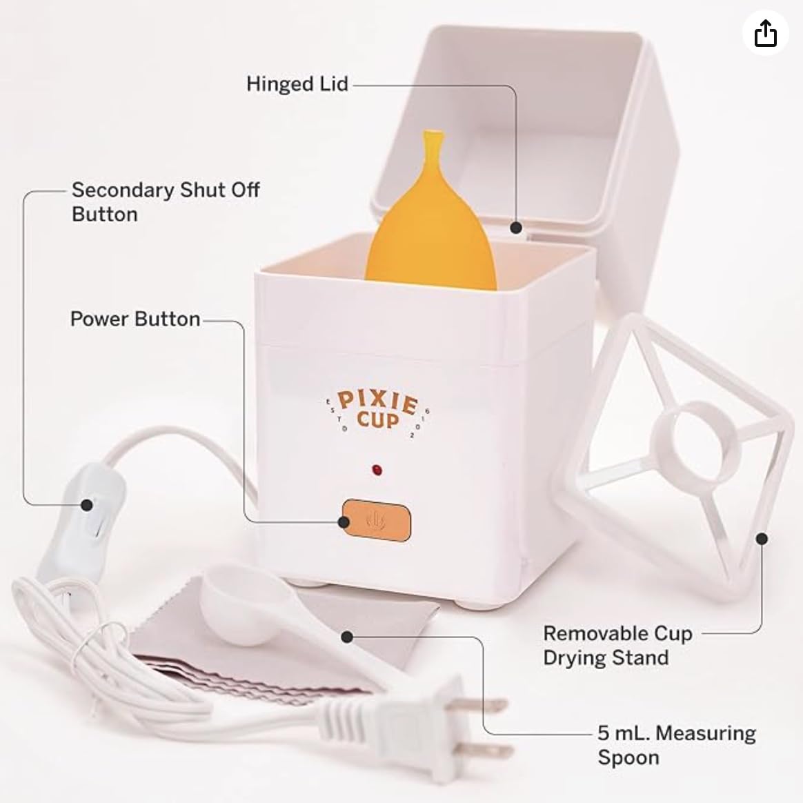 Pixie Cup steam cleaner packaging and box.