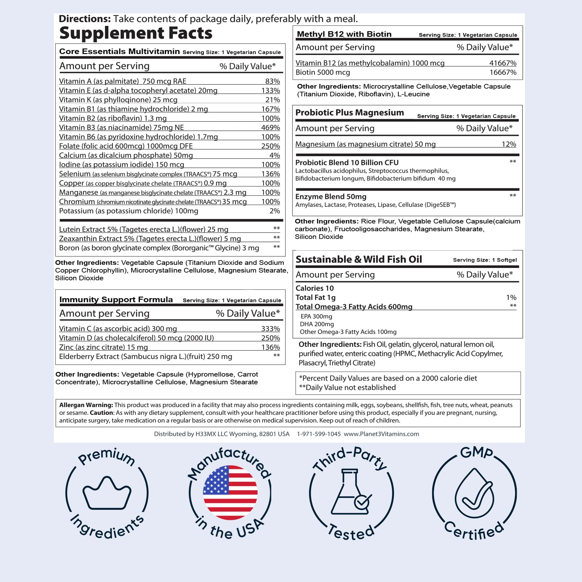 Planet 3 manufacturing emphasis on GMP-certified facilities and third-party testing.