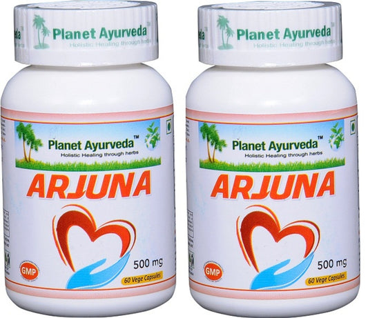 Planet Ayurveda Arjuna 500mg capsules bottle for daily wellness.