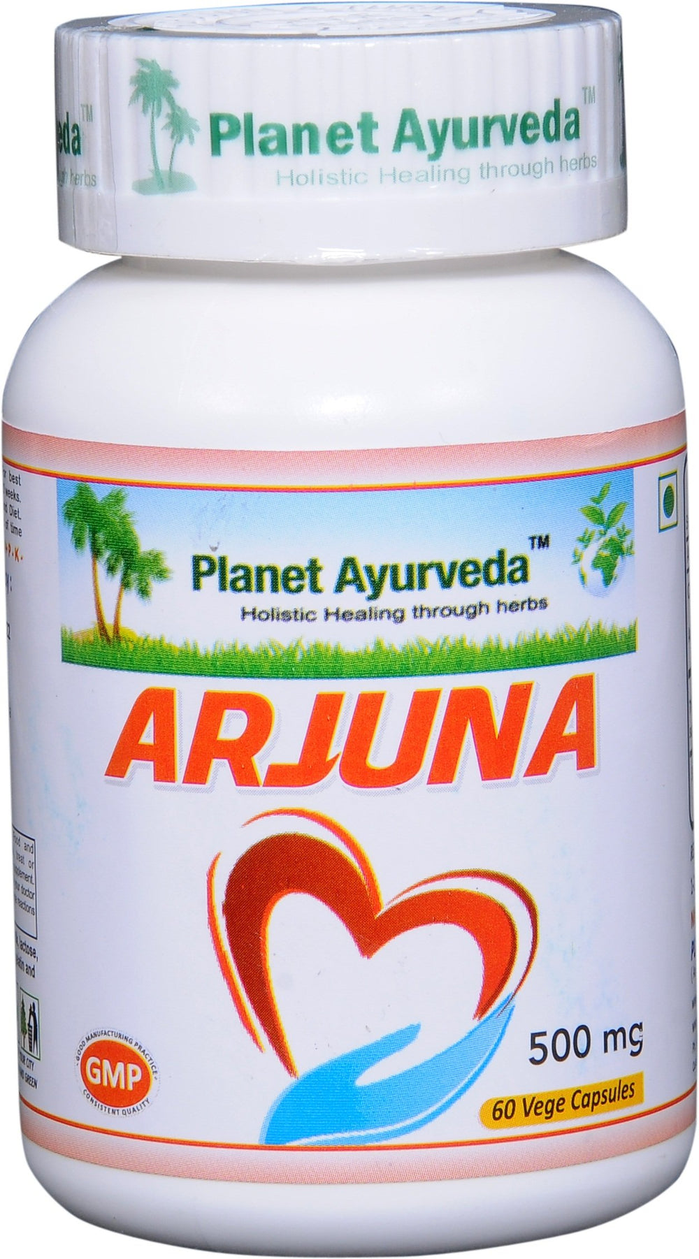 Planet Ayurveda Arjuna capsules close-up, showcasing easy-to-swallow capsules.