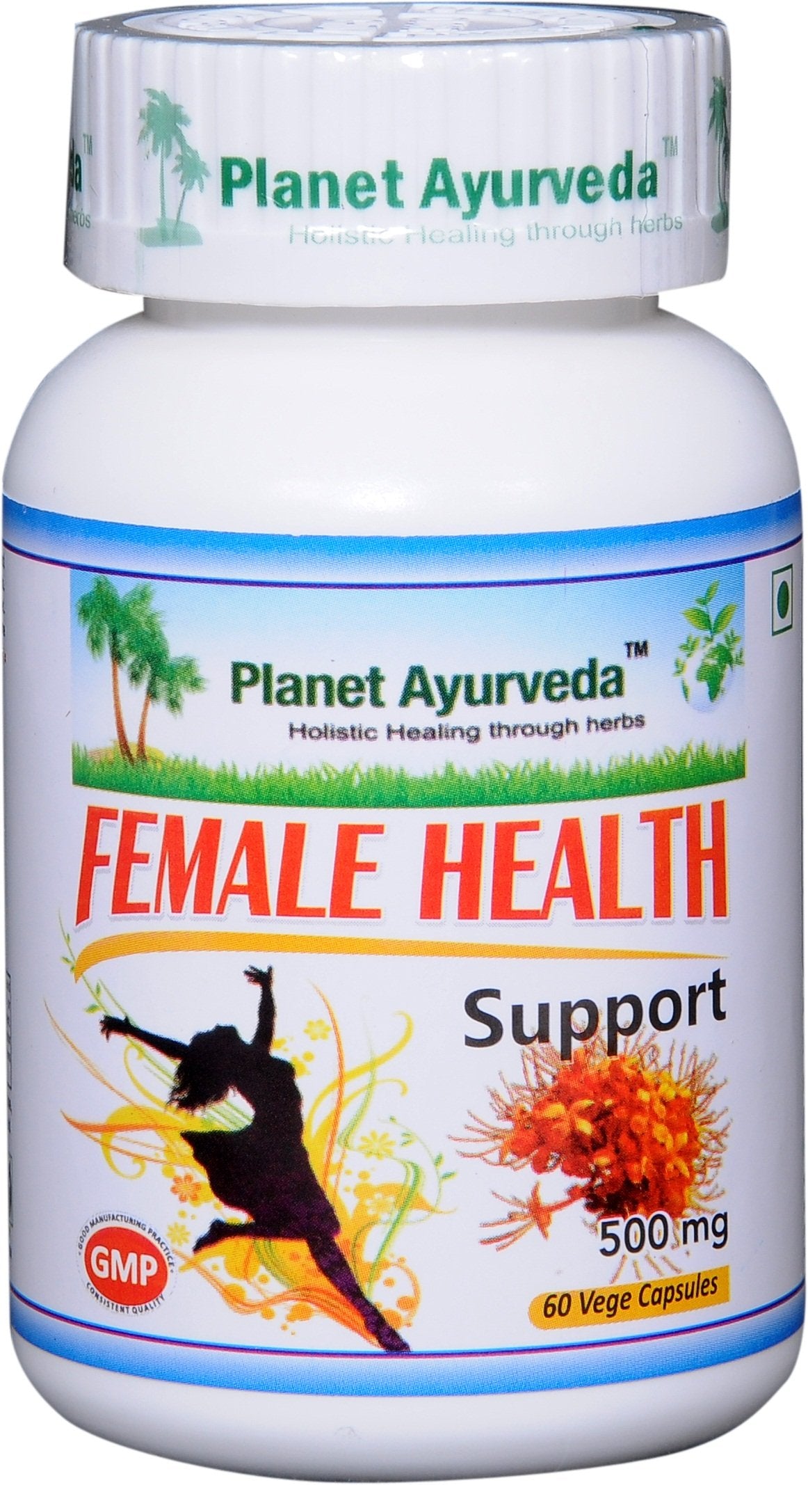 Planet Ayurveda Female Health Support capsules close-up, vegan capsules for daily wellness.